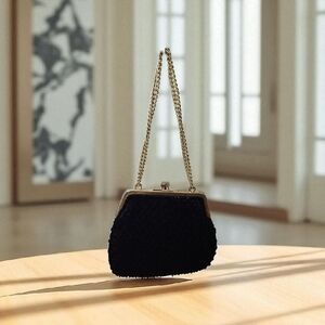 Vintage Walborg Black Beaded Satin Clutch